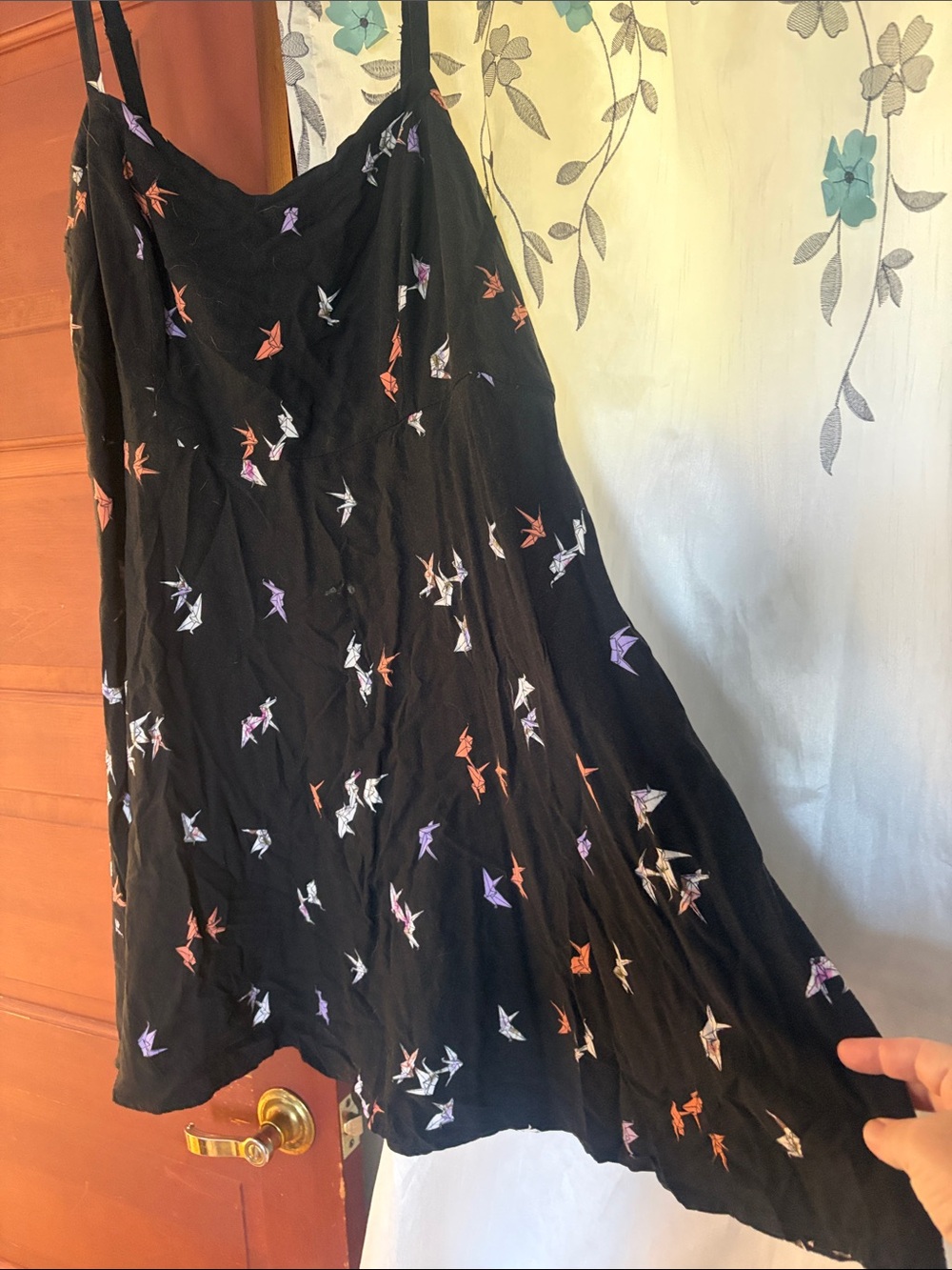 torrid Black Midi Dress with Purple, Orange, White Crane Embroidery